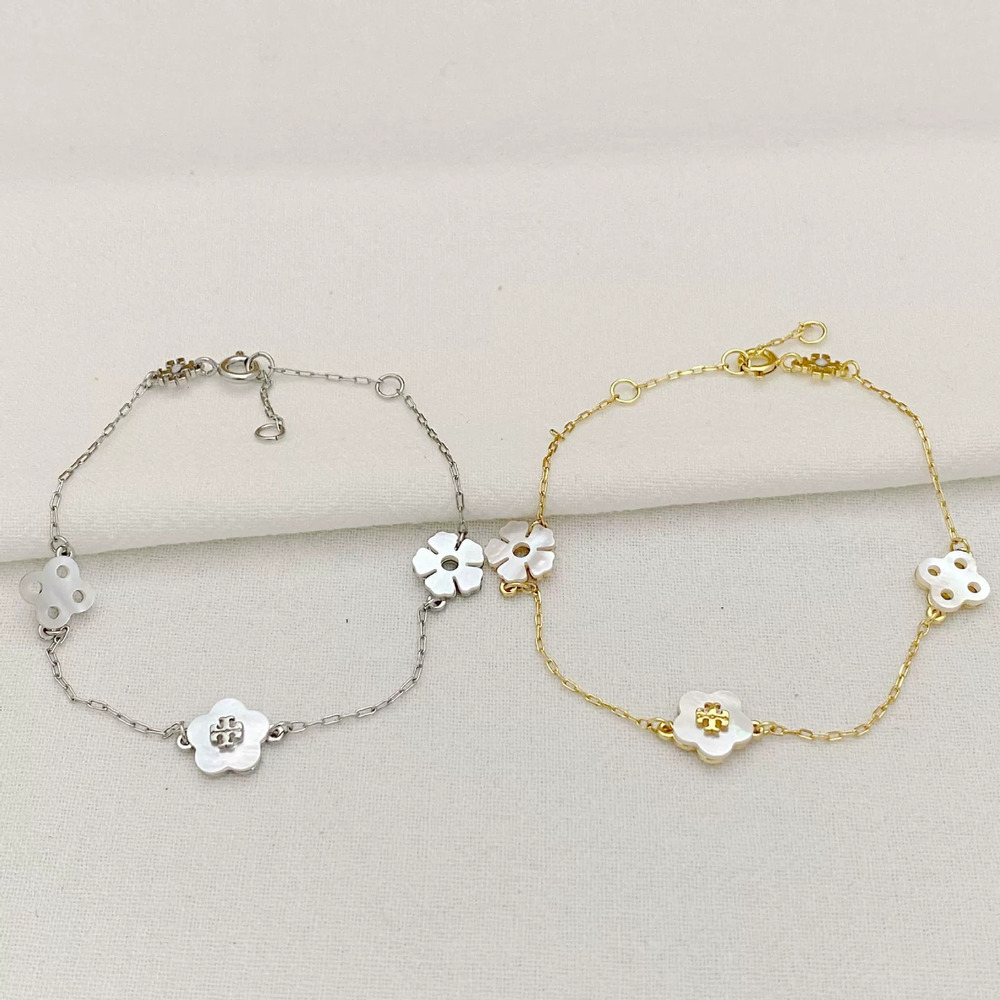 Tory Burch Inlaid Flower Clover Bracelet Metal